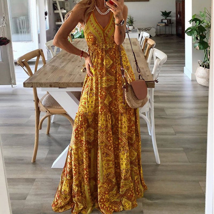 Lily | Boho Maxi Dress V-Neck Spaghetti Strap Flowy Summer