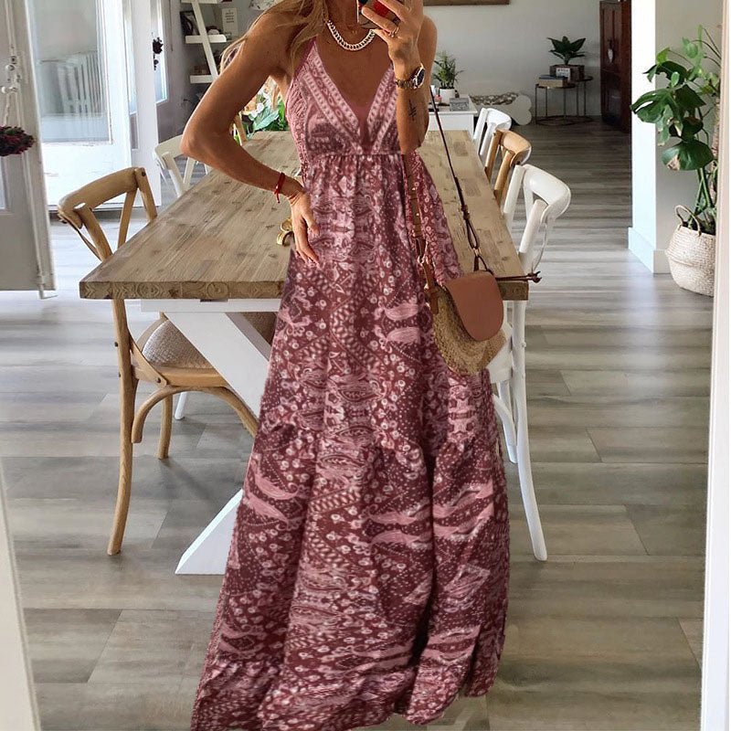 Lily | Boho Maxi Dress V-Neck Spaghetti Strap Flowy Summer