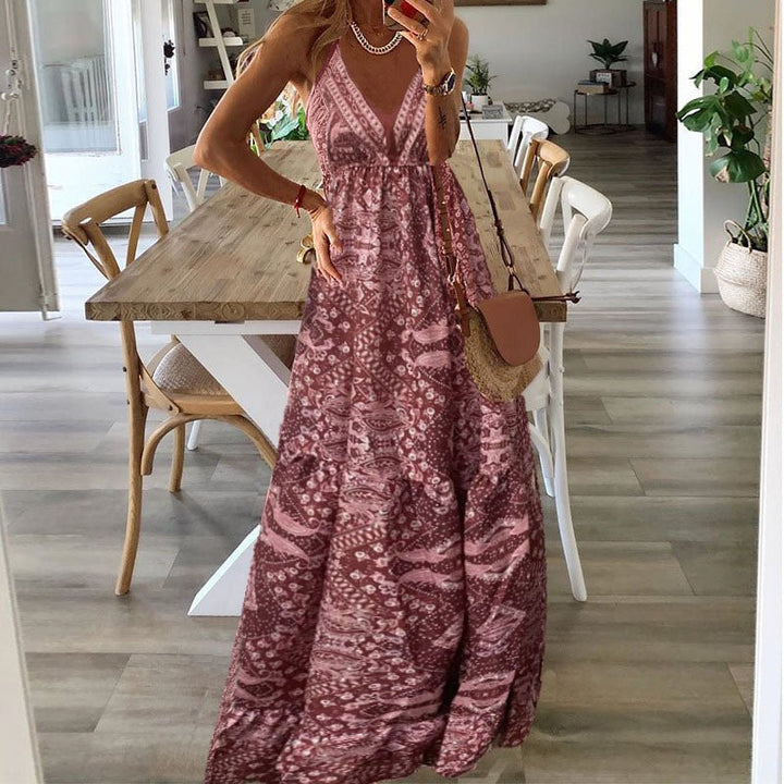 Lily | Boho Maxi Dress V-Neck Spaghetti Strap Flowy Summer