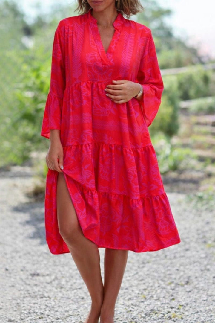 Grace | Boho Maxi Dress V-Neck Tiered Long Sleeve Flowy