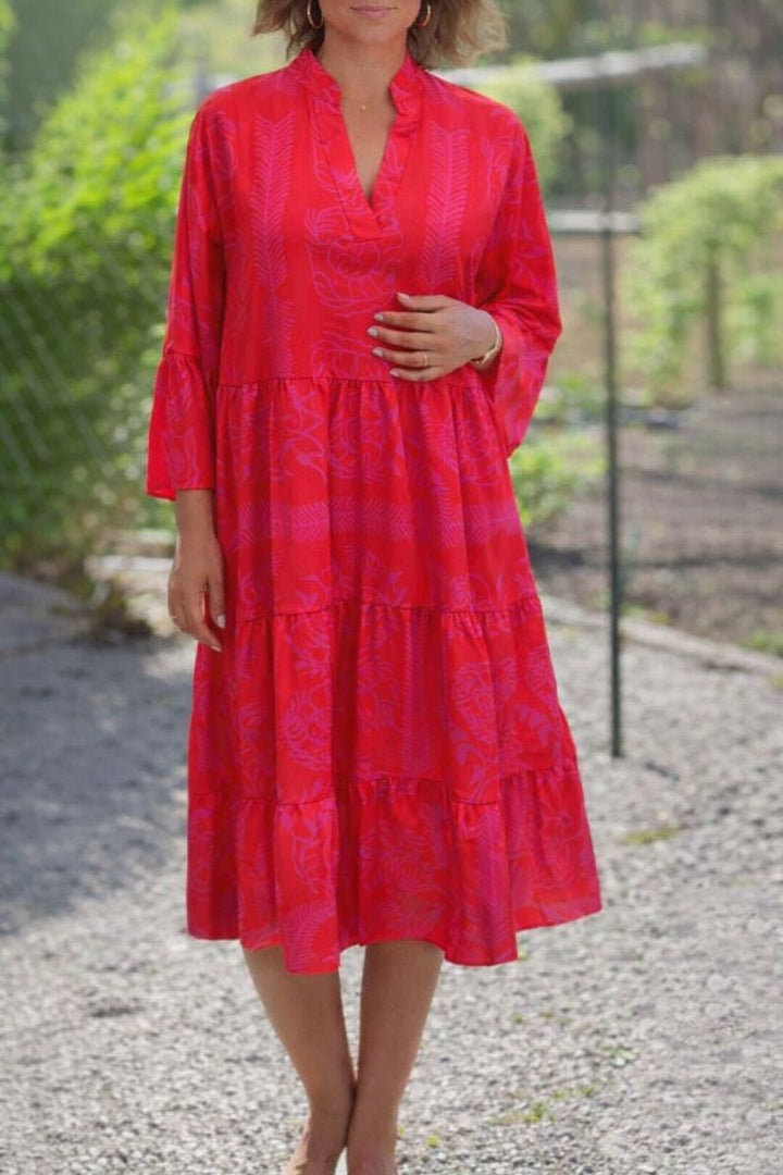 Grace | Boho Maxi Dress V-Neck Tiered Long Sleeve Flowy