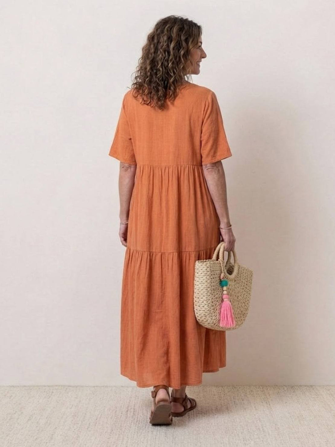 Phoebe | Boho Maxi Dress V-Neck Tiered Short Sleeve Swing
