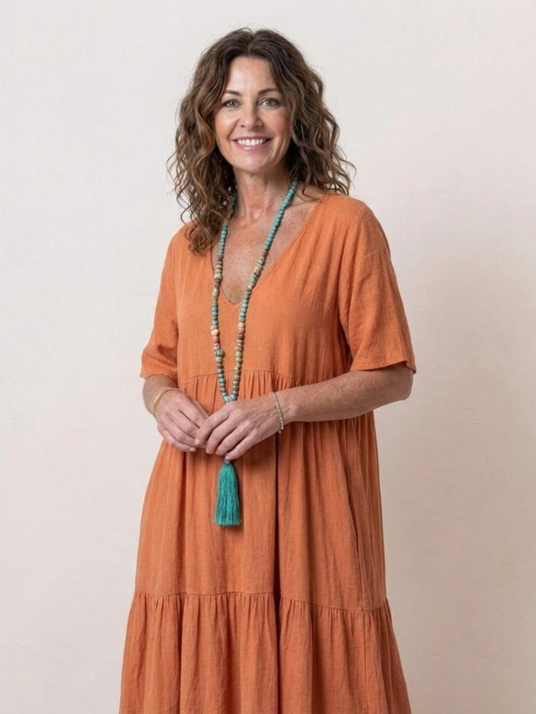 Phoebe | Boho Maxi Dress V-Neck Tiered Short Sleeve Swing