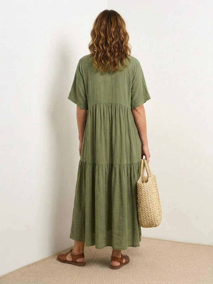 Phoebe | Boho Maxi Dress V-Neck Tiered Short Sleeve Swing