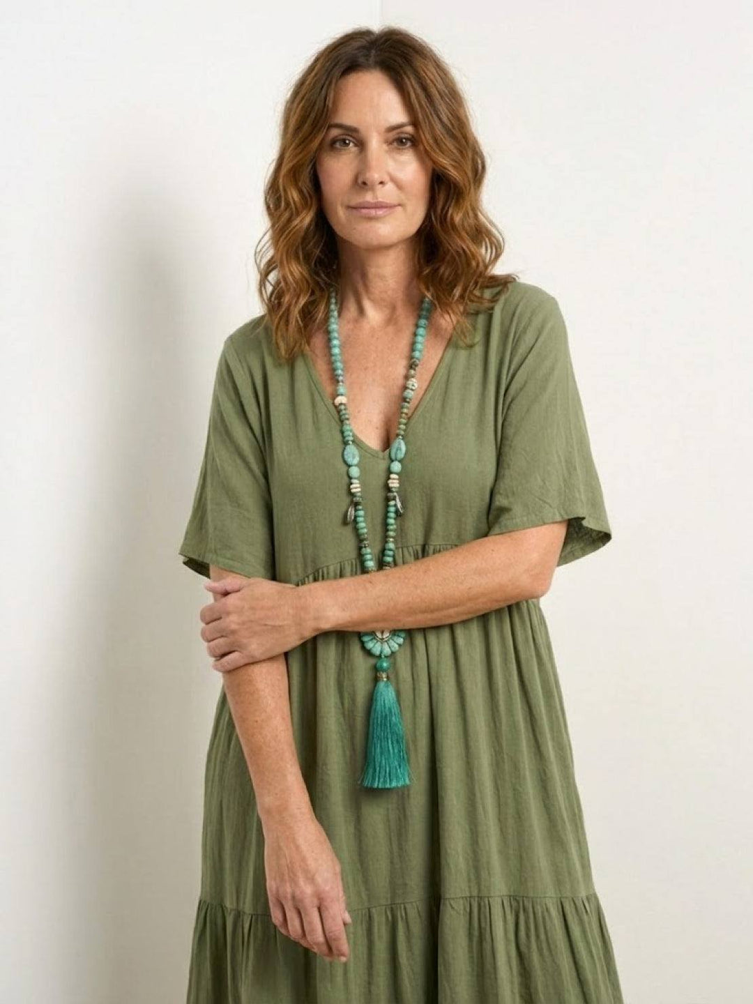 Phoebe | Boho Maxi Dress V-Neck Tiered Short Sleeve Swing