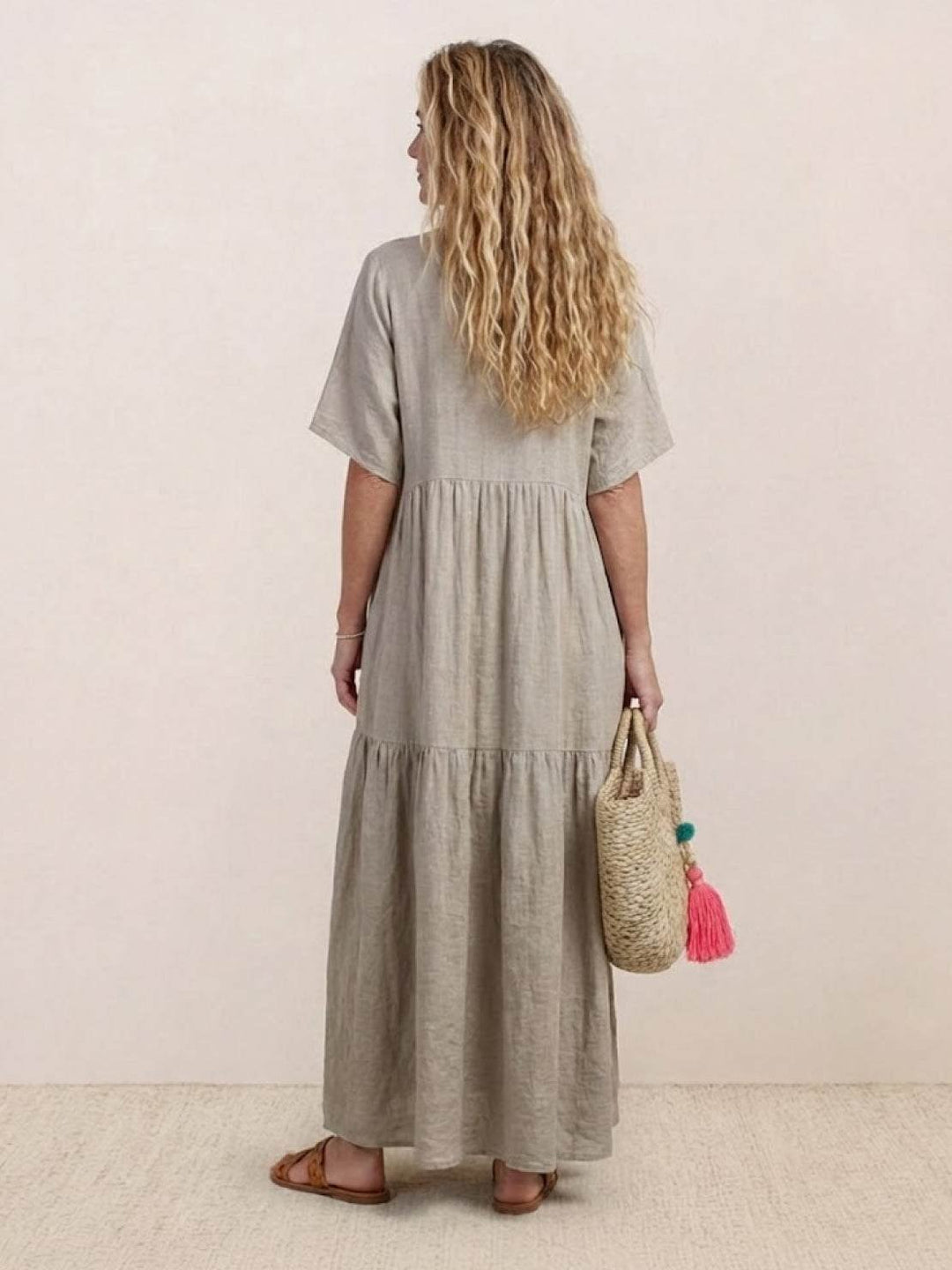 Phoebe | Boho Maxi Dress V-Neck Tiered Short Sleeve Swing