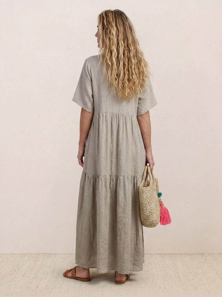Phoebe | Boho Maxi Dress V-Neck Tiered Short Sleeve Swing
