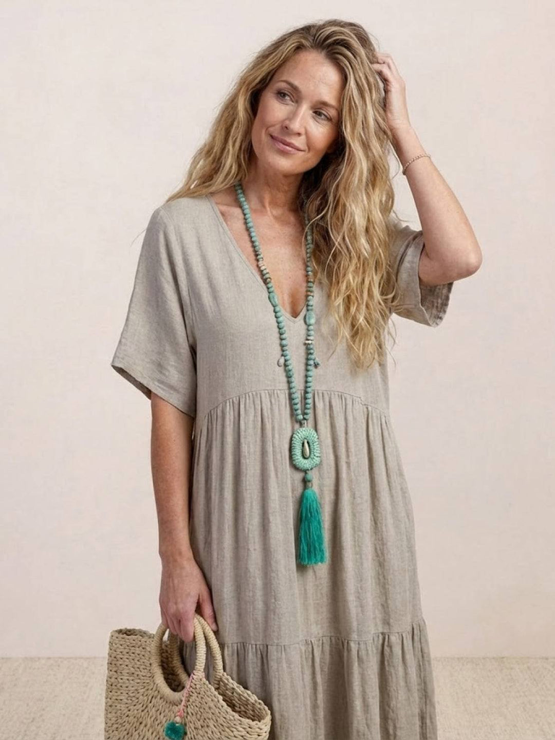 Phoebe | Boho Maxi Dress V-Neck Tiered Short Sleeve Swing