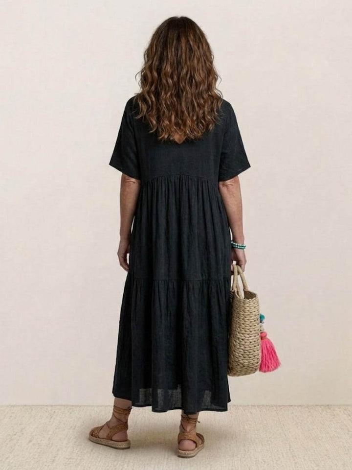 Phoebe | Boho Maxi Dress V-Neck Tiered Short Sleeve Swing
