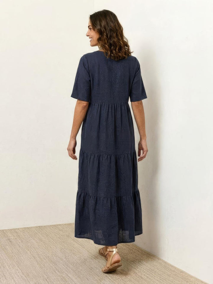Phoebe | Boho Maxi Dress V-Neck Tiered Short Sleeve Swing