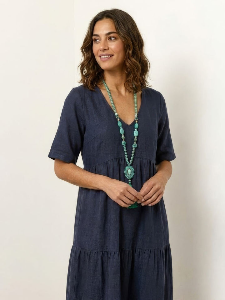 Phoebe | Boho Maxi Dress V-Neck Tiered Short Sleeve Swing