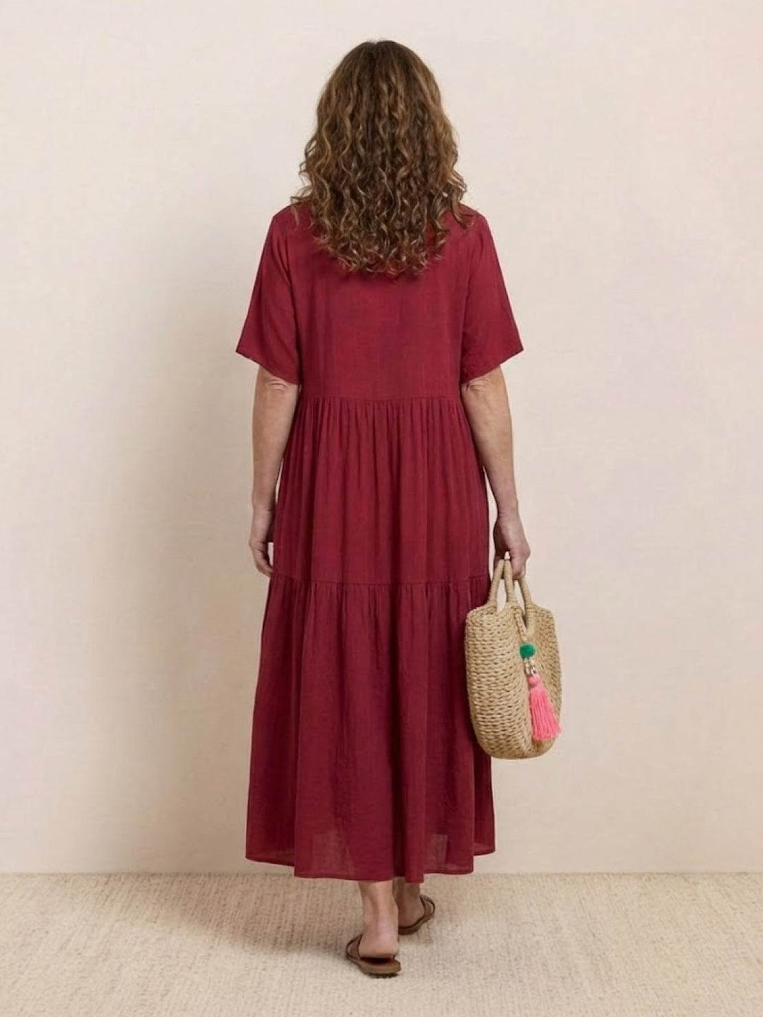 Phoebe | Boho Maxi Dress V-Neck Tiered Short Sleeve Swing