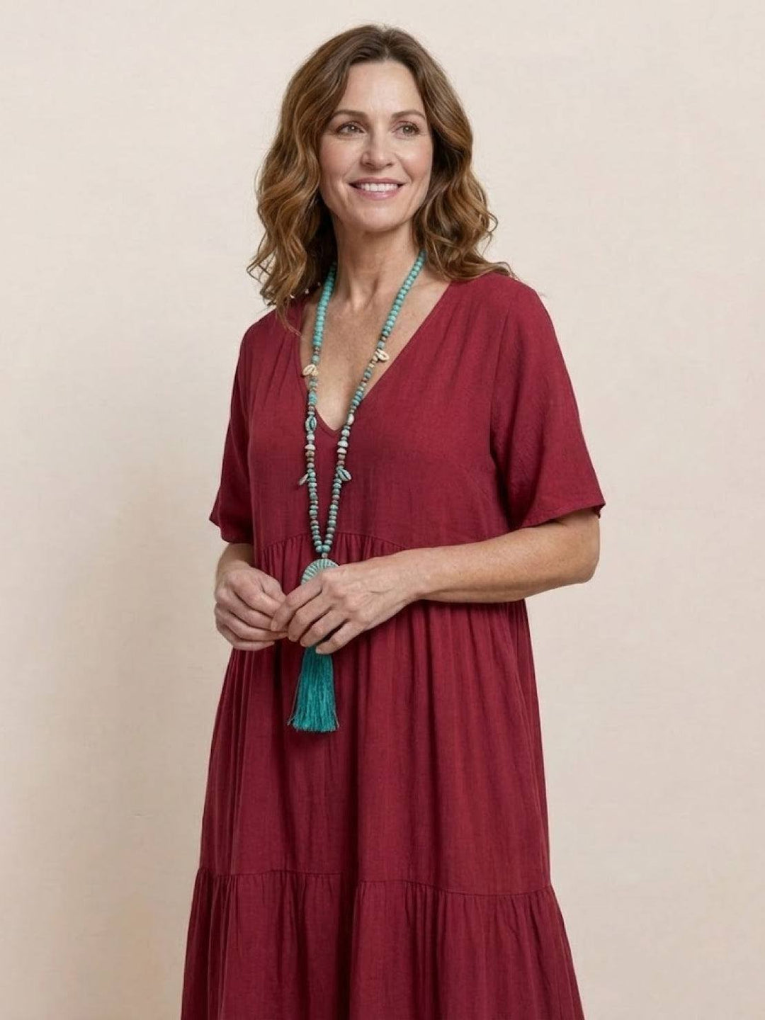 Phoebe | Boho Maxi Dress V-Neck Tiered Short Sleeve Swing