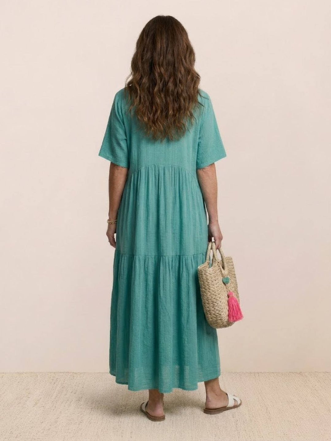 Phoebe | Boho Maxi Dress V-Neck Tiered Short Sleeve Swing