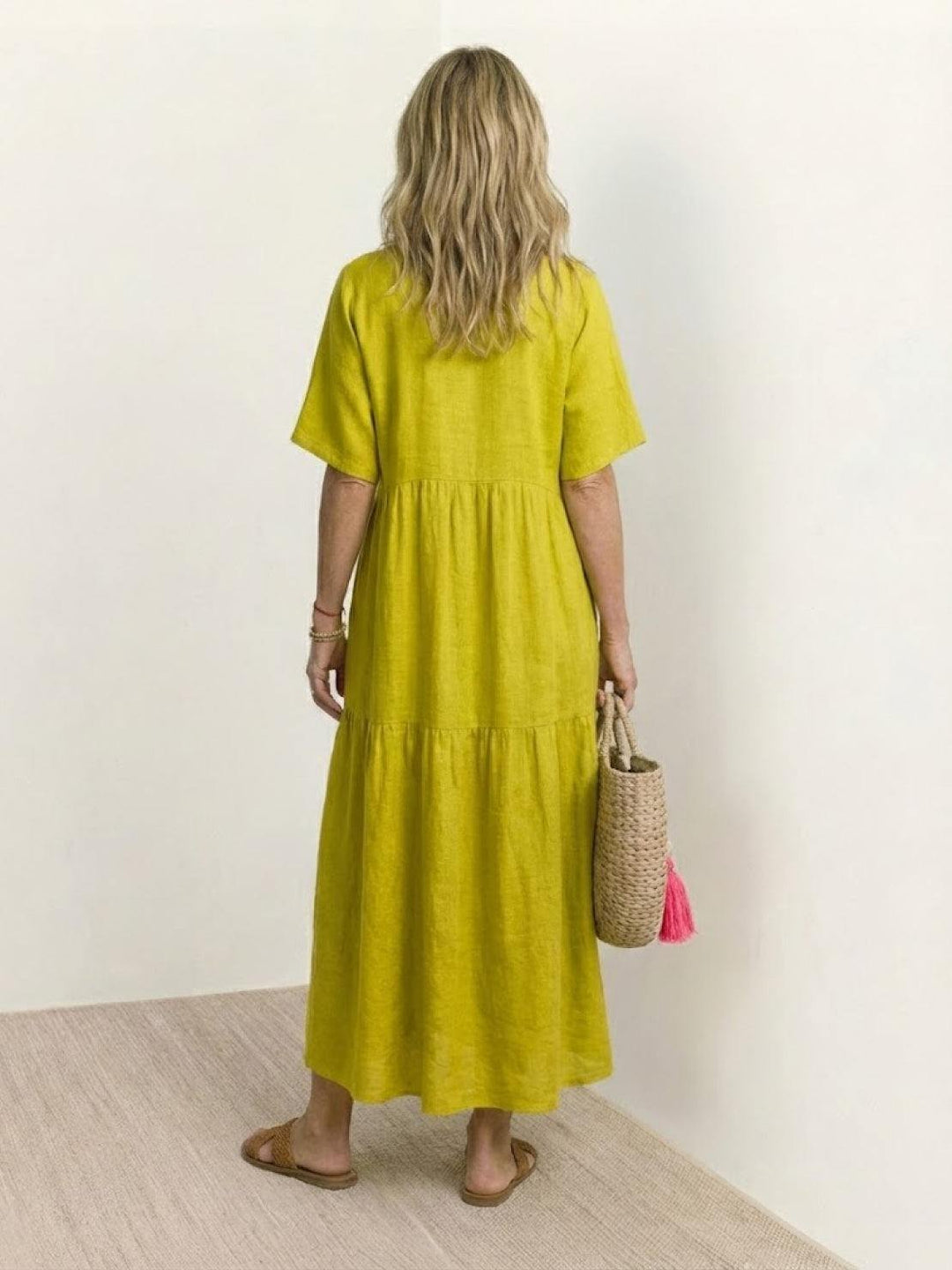 Phoebe | Boho Maxi Dress V-Neck Tiered Short Sleeve Swing