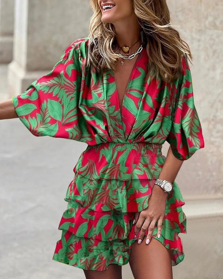 Willow | Boho Mini Dress V-Neck Smocked Waist Ruffle Floral Print
