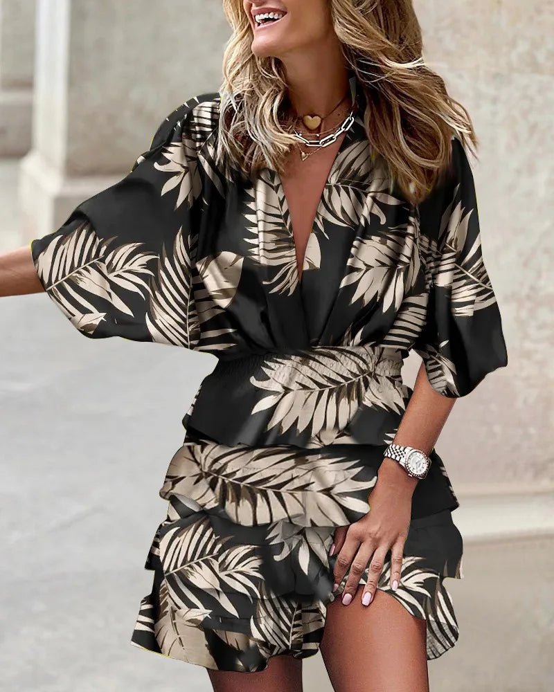 Willow | Boho Mini Dress V-Neck Smocked Waist Ruffle Floral Print