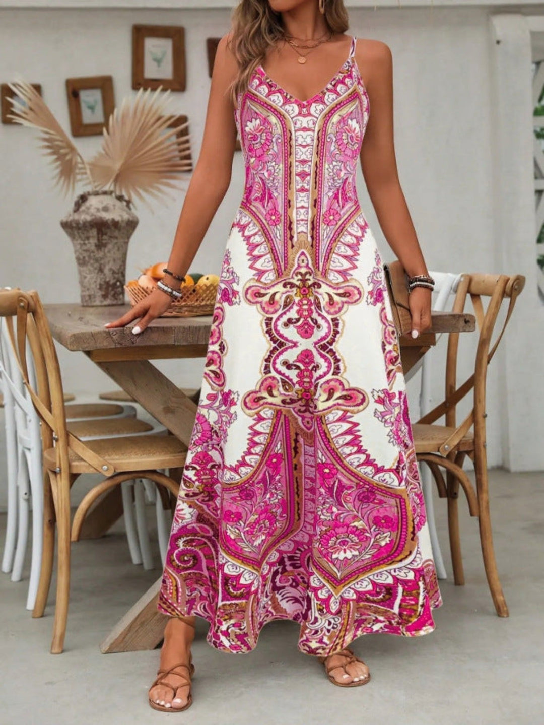 Isla | Boho Paisley Maxi Dress V-Neck Spaghetti Strap Summer