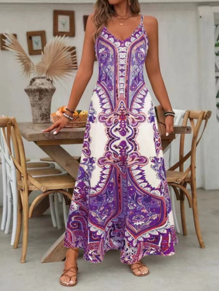 Isla | Boho Paisley Maxi Dress V-Neck Spaghetti Strap Summer