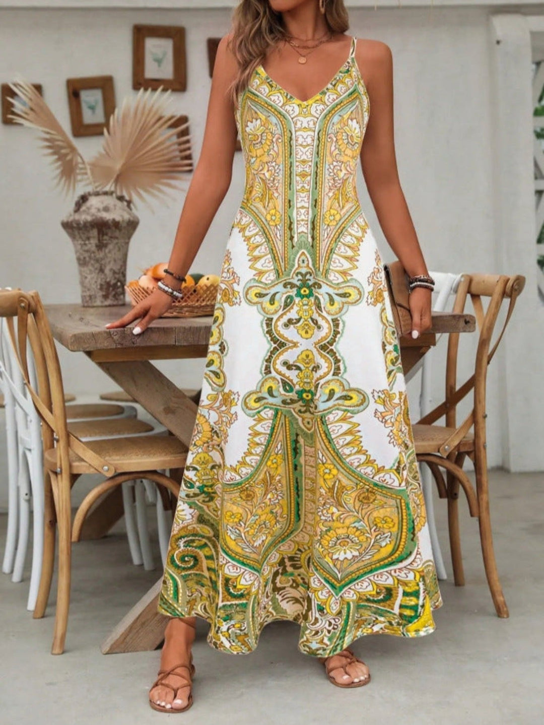 Isla | Boho Paisley Maxi Dress V-Neck Spaghetti Strap Summer
