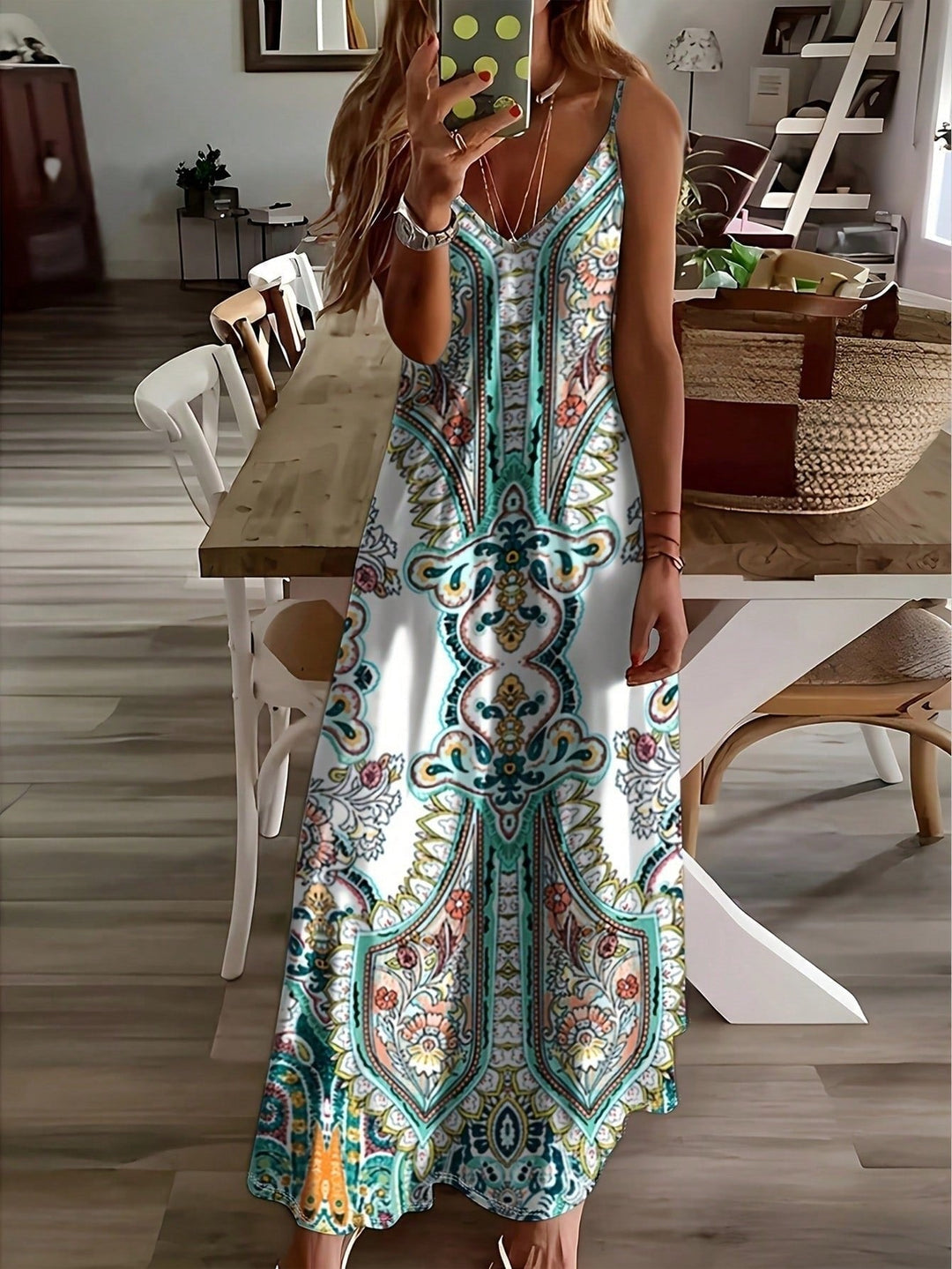 Isla | Boho Paisley Maxi Dress V-Neck Spaghetti Strap Summer