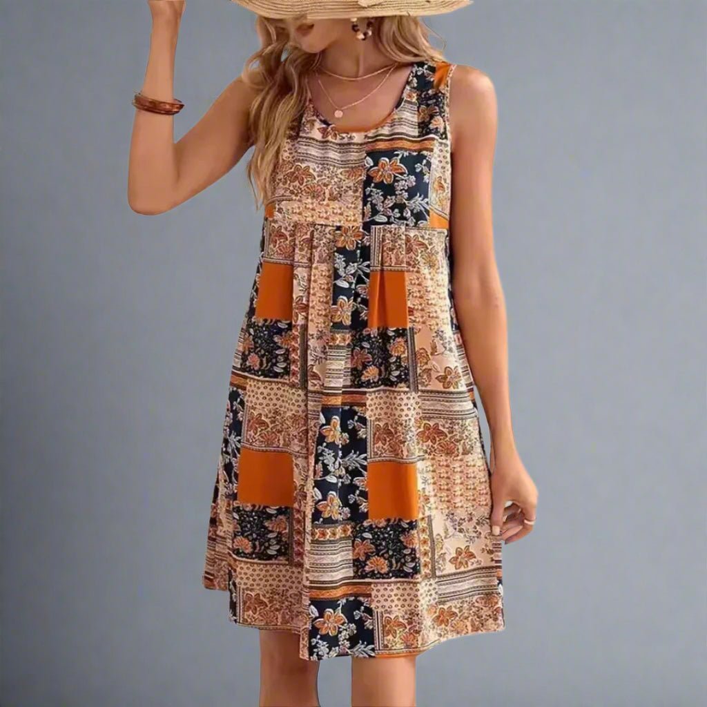 Mia | Boho Patchwork Mini Dress Sleeveless Summer