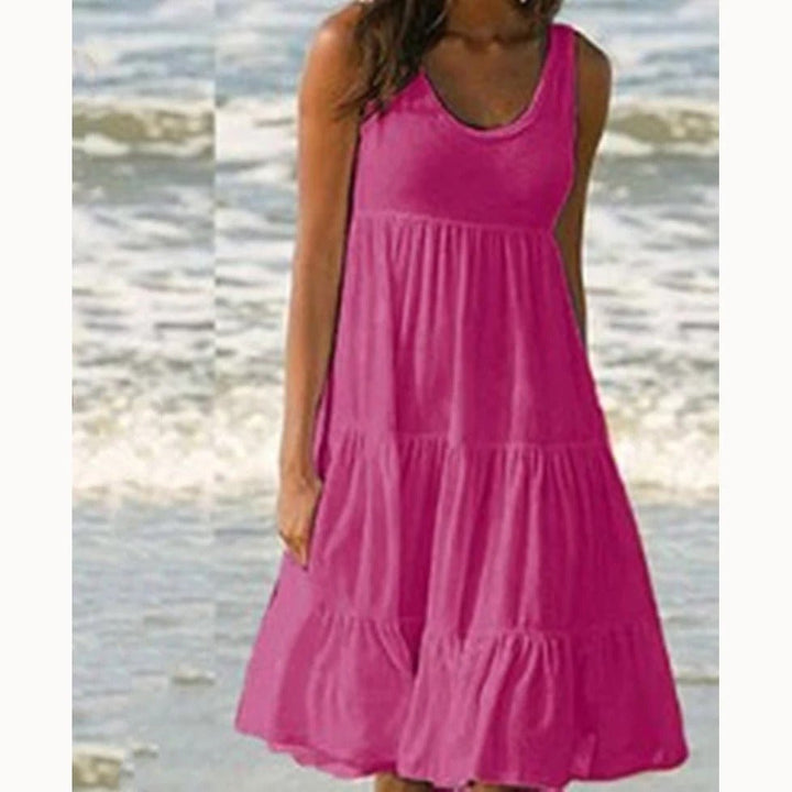 Evelyn | Boho Sleeveless Tiered Midi Dress Summer Scoop Neck