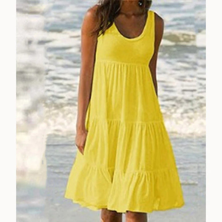 Evelyn | Boho Sleeveless Tiered Midi Dress Summer Scoop Neck