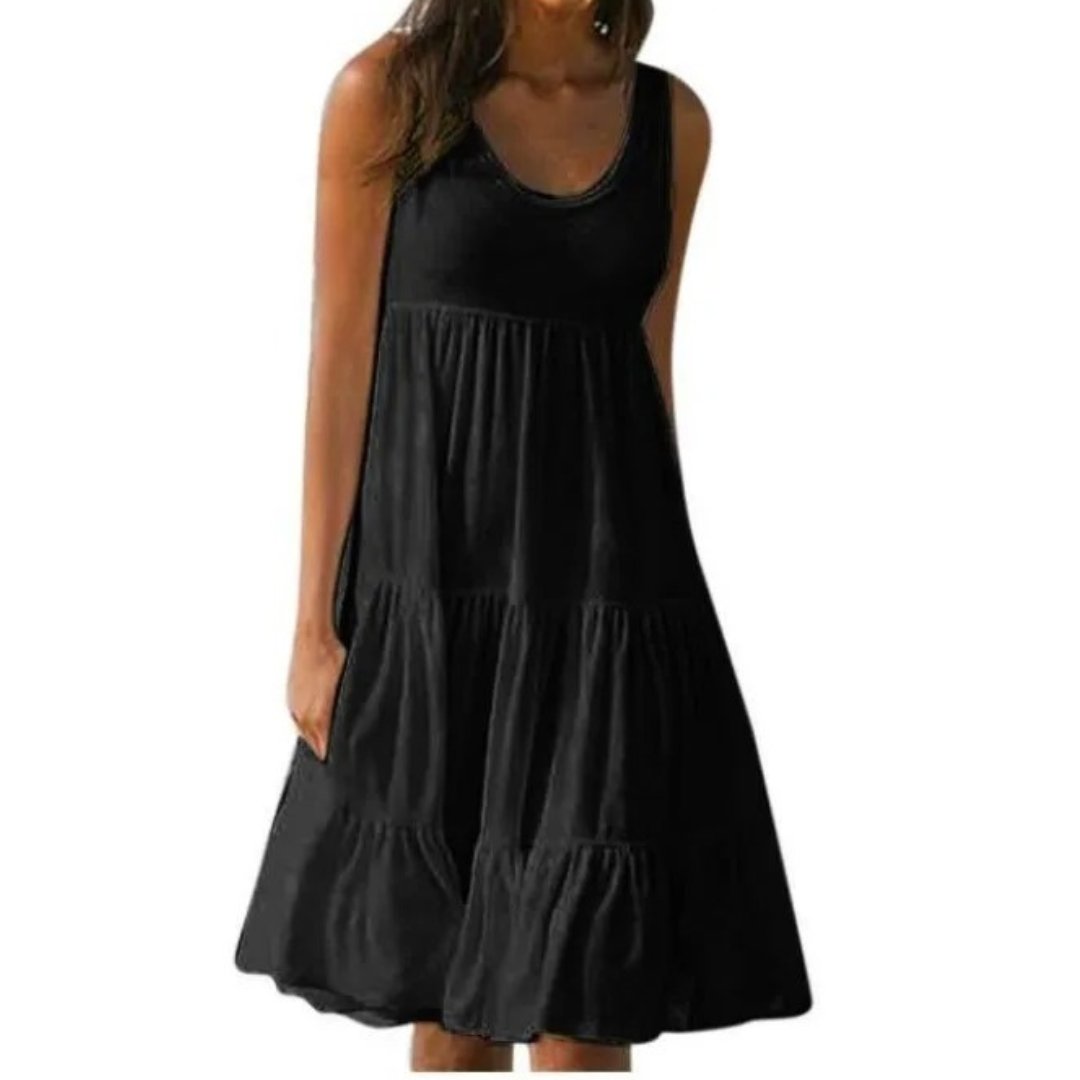Evelyn | Boho Sleeveless Tiered Midi Dress Summer Scoop Neck