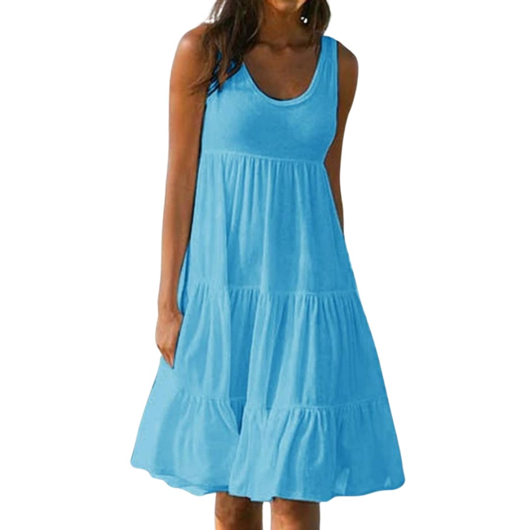 Evelyn | Boho Sleeveless Tiered Midi Dress Summer Scoop Neck
