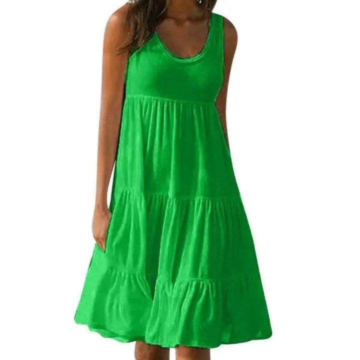 Evelyn | Boho Sleeveless Tiered Midi Dress Summer Scoop Neck