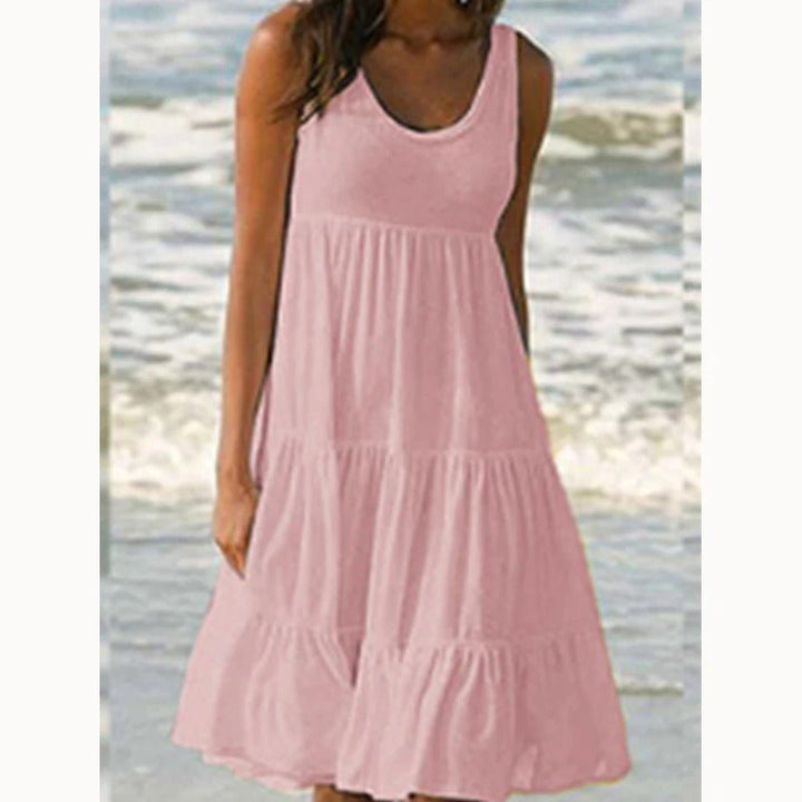 Evelyn | Boho Sleeveless Tiered Midi Dress Summer Scoop Neck