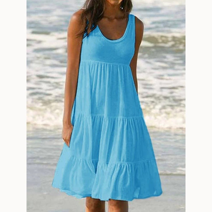 Evelyn | Boho Sleeveless Tiered Midi Dress Summer Scoop Neck