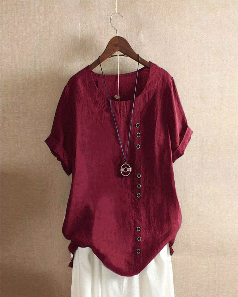 Delilah | Women Button Detail Casual Short Sleeve Blouse