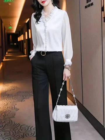 Anna | Women Elegant Long Sleeve Ruffle Blouse