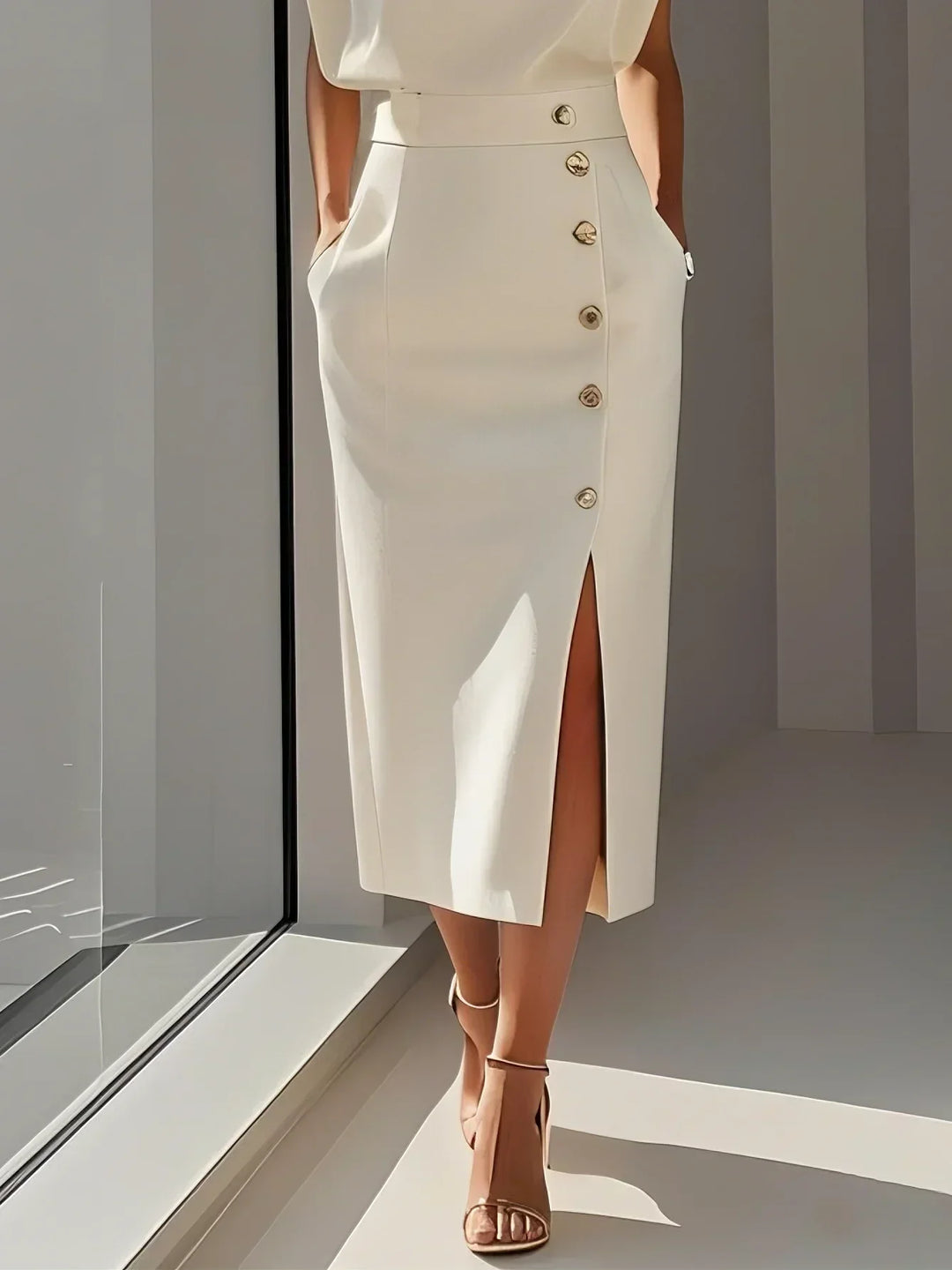Audrey | Women’s Button Detail Sleeveless Midi Dress