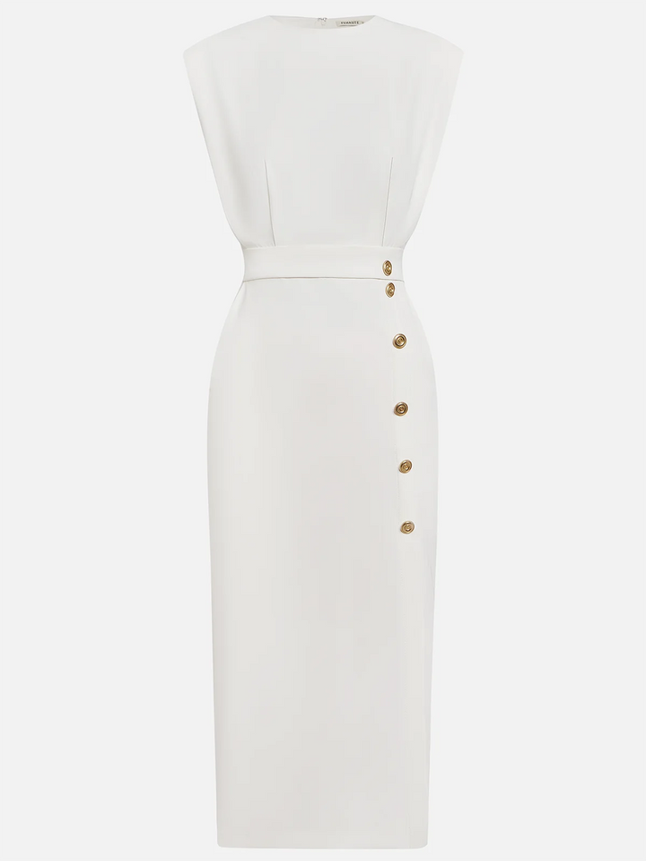 Audrey | Women’s Button Detail Sleeveless Midi Dress