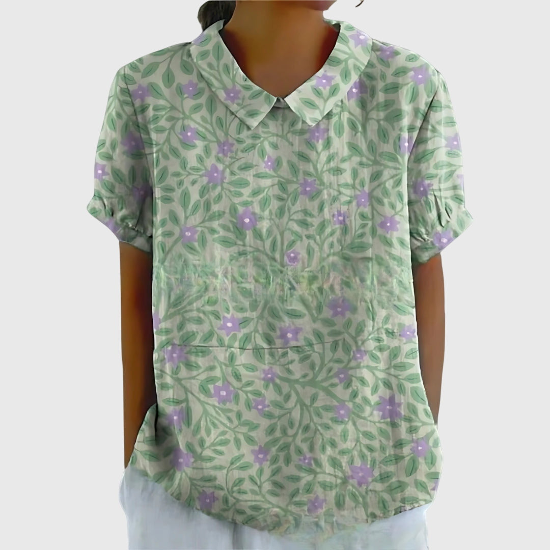 Eleanor | Womens Floral Collar Short Sleeve Blouse