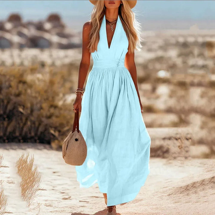 Ava | Women's Boho Cotton-Linen Halter Maxi Dress