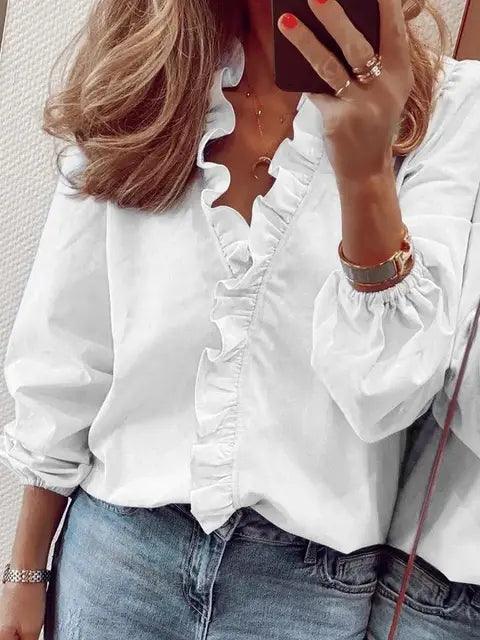 Eva | Women Ruffle Detail V Neck Blouse