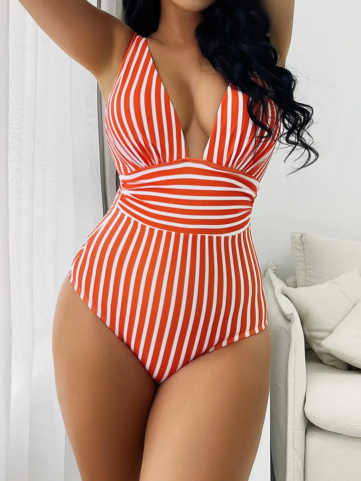 Florence | Women’s Striped V-Neck One-Piece Swimsuit
