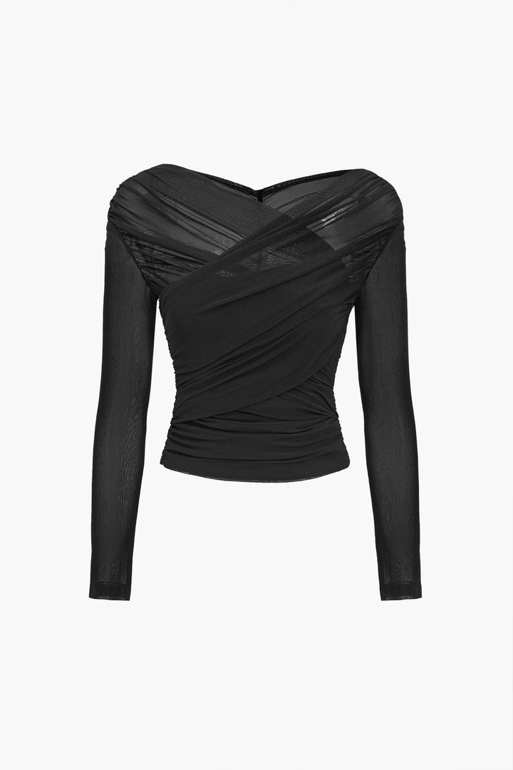 Scarlett | Women Ruched Mesh Long Sleeve Top