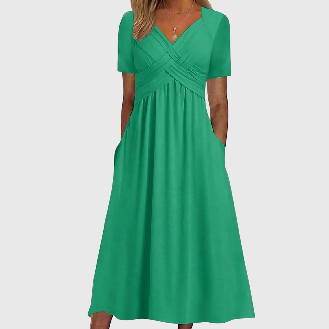 Megan | Womens V Neck Flowy Midi Dress