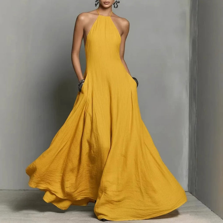 Scarlett | Women's Halter Neck Sleeveless Linen Blend Maxi Dress