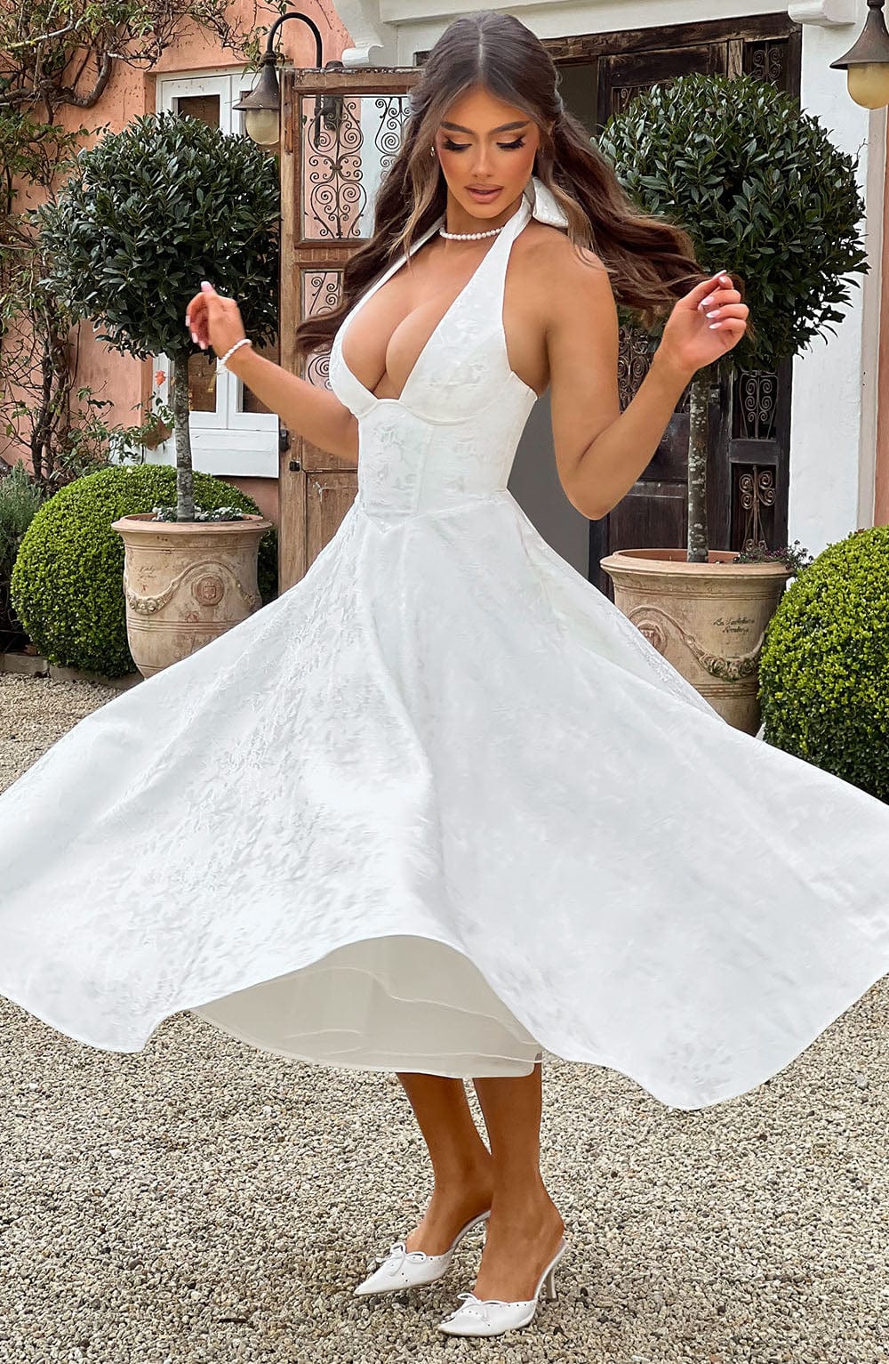 Hailey | Women Wedding Guest Halter Midi Dress
