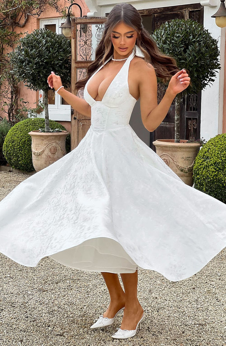 Hailey | Women Wedding Guest Halter Midi Dress