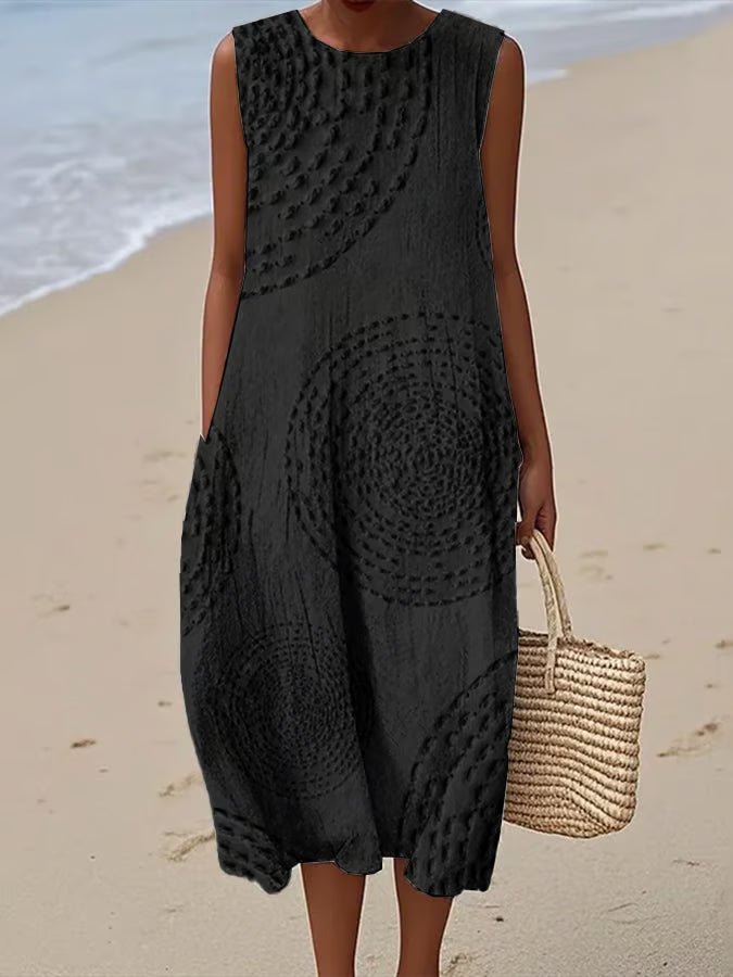 Amelia | Embroidered Sleeveless Midi Dress A-Line Round Neck