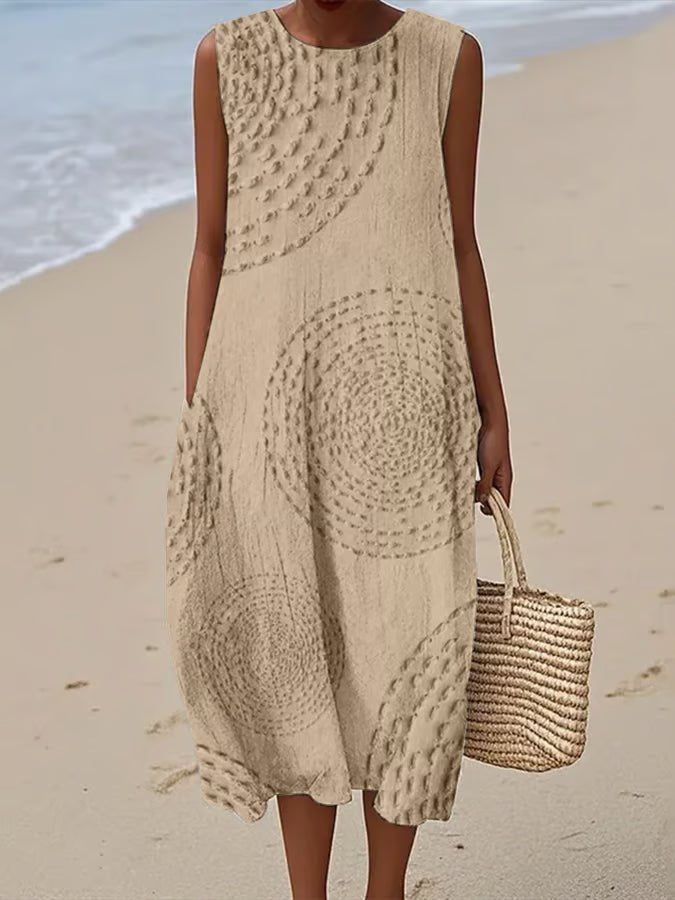 Amelia | Embroidered Sleeveless Midi Dress A-Line Round Neck
