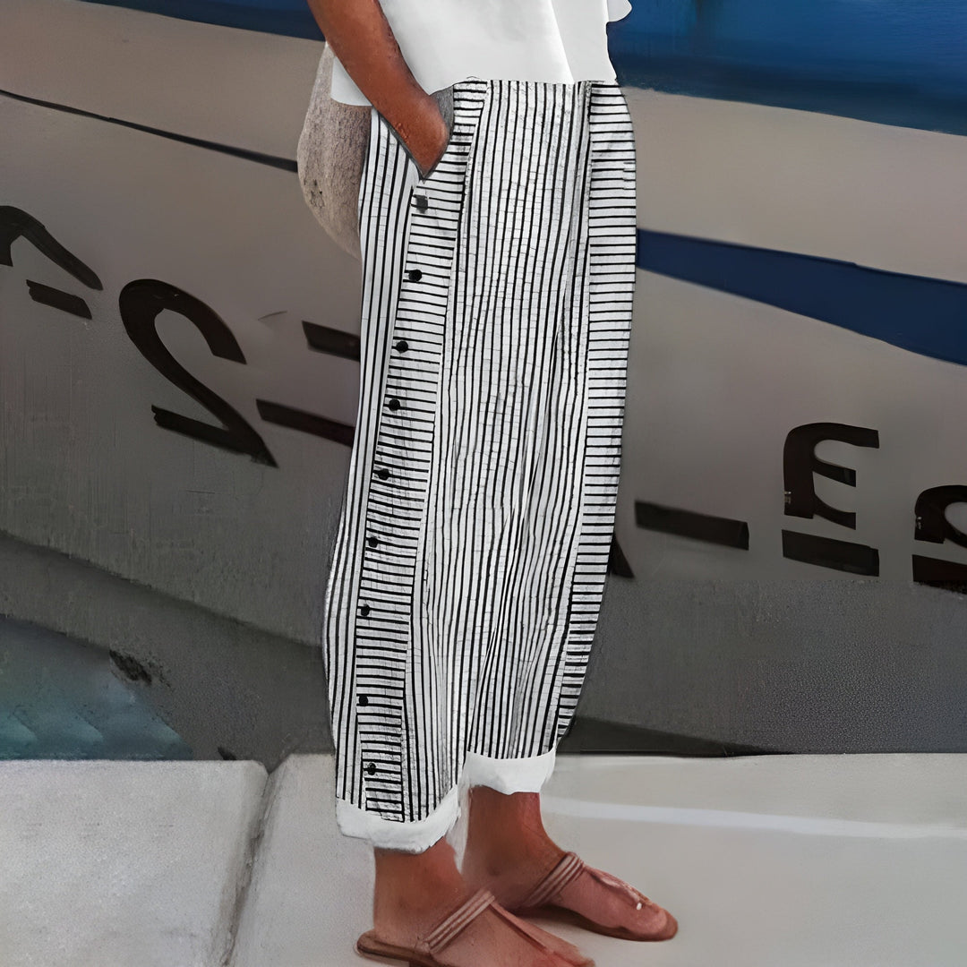 Amelia | Women’s Striped Button Detail Casual Pants