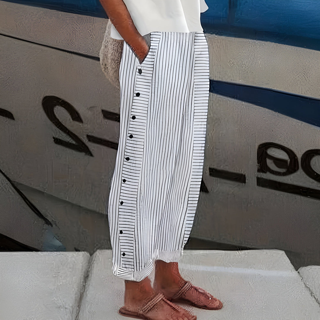Amelia | Women’s Striped Button Detail Casual Pants